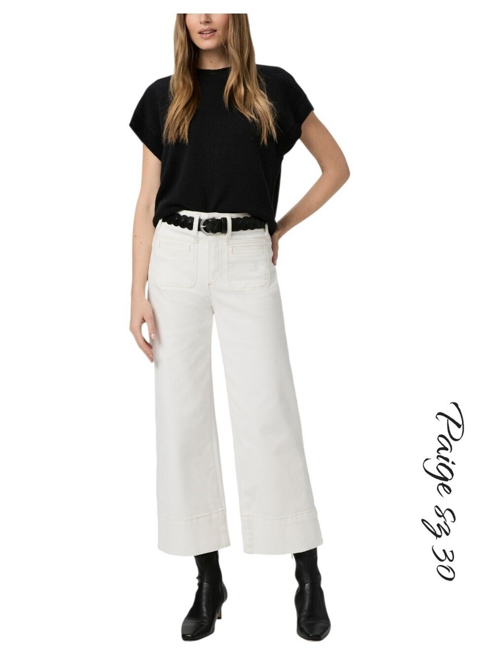 PAIGE Anessa Wide Leg Jeans Toasted Ecru Patch Pocket High Rise 30